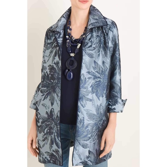 Chico’s Petite Blue Tonal Jacquard Jacket Size 4/6 - Picture 2 of 6